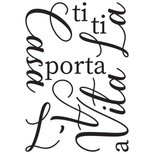 Adesivo da parete t.b.t. con scritta "Casa porta l'A". Scritta nera per decorazione murale.