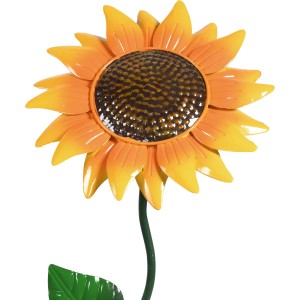 Paletto da giardino a forma di girasole in metallo, arancione, alto 100 cm. Decorazione da giardino per aiuole e prati.