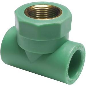 Raccordo a T PPR verde con filettatura interna in ottone.