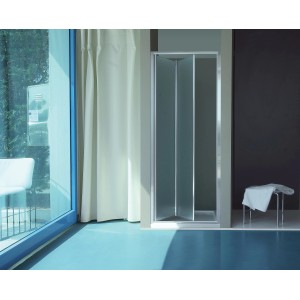 Box doccia t.b.t. con porta a soffietto, telaio argento, parzialmente vetrata.
