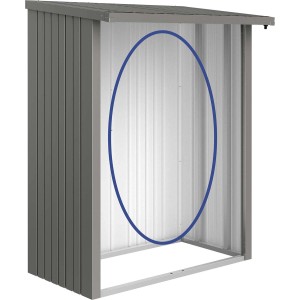 Pannello posteriore Biohort per legnaia WoodStock 150, grigio quarzo metallizzato, accessorio per sistemi di stoccaggio da giardino.