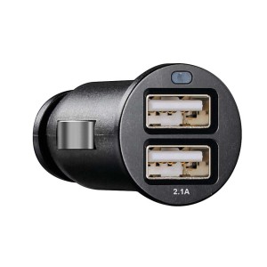 Adattatore USB nero t.b.t. per accendisigari auto con due porte USB.