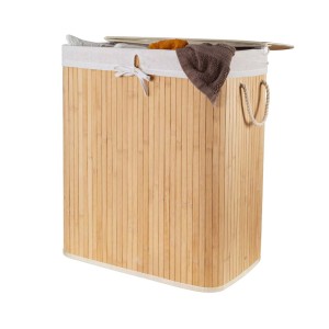 Cesto portabiancheria in bambù con coperchio e inserto in tessuto. Pratico Portabiancheria per bagno o camera da letto.