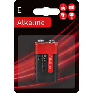 Batteria alcalina 9V Block E per dispositivi come torce e giocattoli.