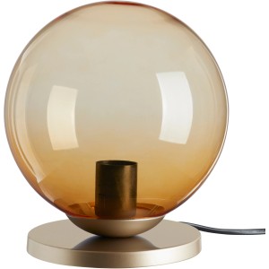 Lampada da tavolo rotonda Briloner in oro-ambra con paralume in vetro e attacco E27.