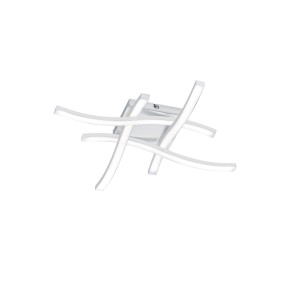 Plafoniera LED bianca moderna con elementi luminosi curvi.