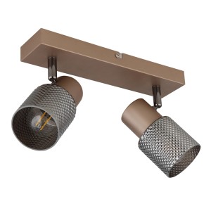 Faretto da soffitto moderno con due luci in bronzo e grigio per interni.