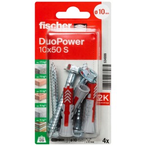 Tasselli Fischer DuoPower 10x50 S, 4 pezzi, per fissaggi sicuri in diversi materiali.