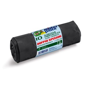 Rotolo di sacchi neri per rifiuti, 10 pezzi, extra resistenti, per rifiuti domestici e commerciali.