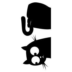 Gatto nero con canna da pesca come adesivo da parete.
