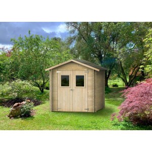 Casetta da giardino in legno Argenta 198x198 cm. Capanno in abete con doppia porta, finestre, tetto in ardesia.