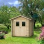 Casetta da giardino in legno Argenta 198x198 cm. Capanno in abete con doppia porta, finestre, tetto in ardesia.
