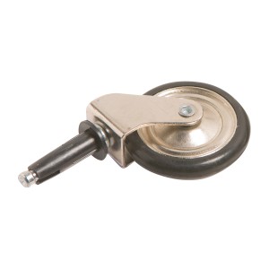 Rotella per carrello da tè Ø 50mm con perno, portata 8kg, alloggiamento in lamiera d'acciaio e anello di rotolamento in plastica.