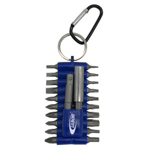 Set di inserti t.b.t. con moschettone, vari inserti per cacciavite per il fai da te.