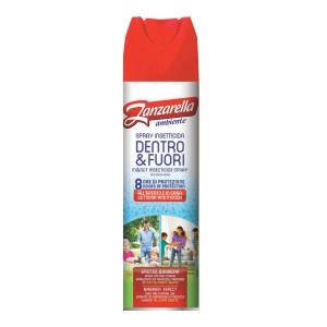 Spray Zanzarella Antizanzare per interni ed esterni, bomboletta rosso-bianca.