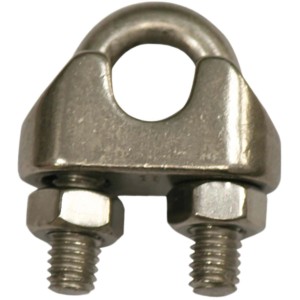 Morsetto per cavi metallici t.b.t. in metallo argentato.