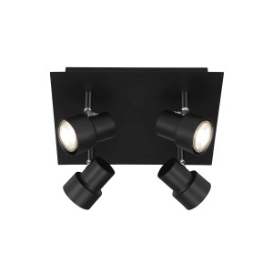 Plafoniera LED t.b.t. nera con quattro faretti.