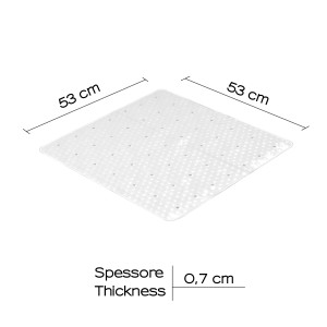 Tappetino doccia trasparente antiscivolo t.b.t. con ventose, dimensioni 53x53 cm.
