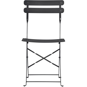 Sedia pieghevole nera da giardino, ideale per balconi e terrazzi.
