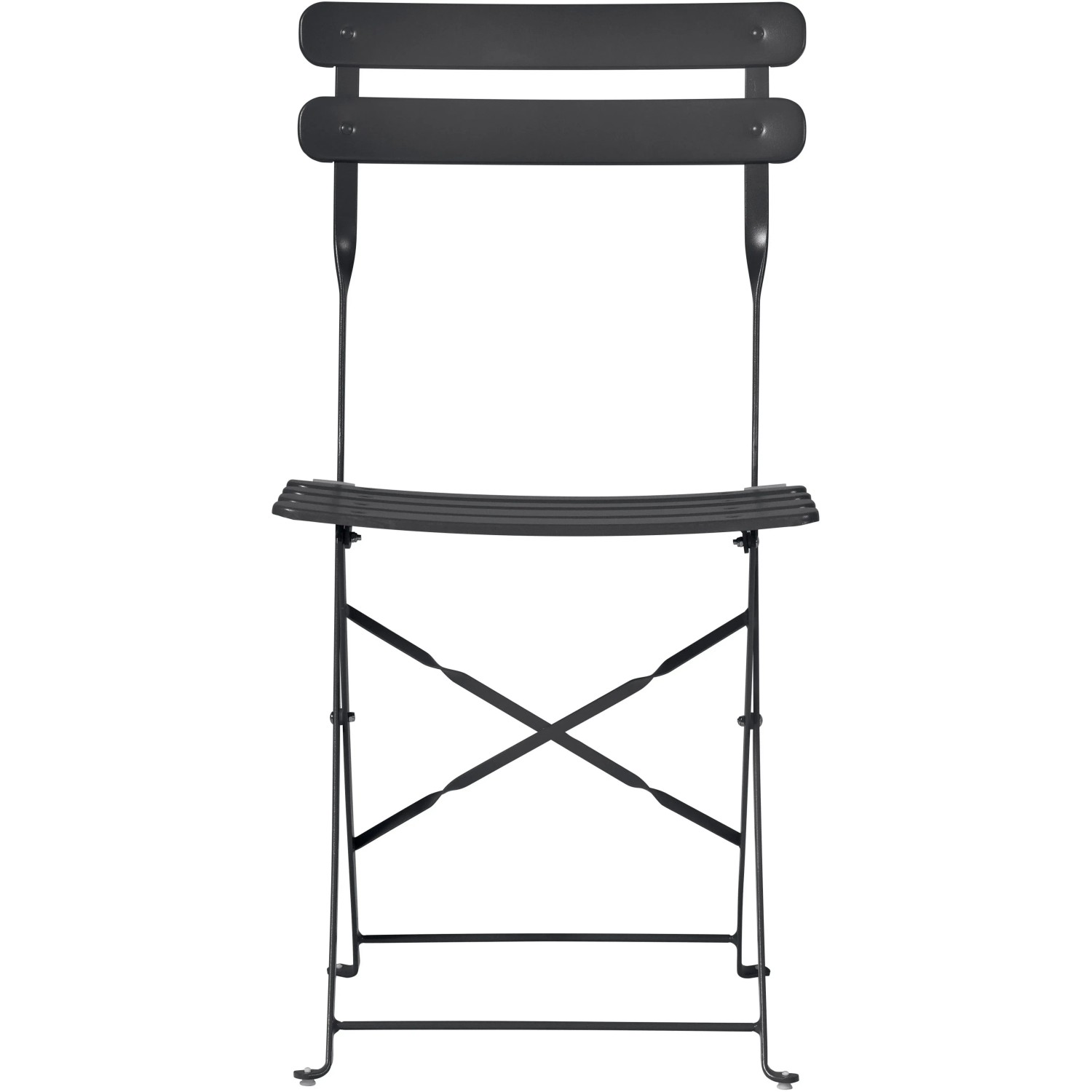 Sedia pieghevole nera da giardino, ideale per balconi e terrazzi.