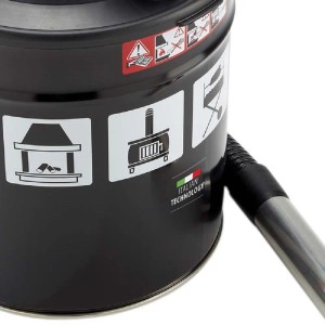 Dettaglio: Aspiracenere nero con simboli per camino, stufa e barbecue.