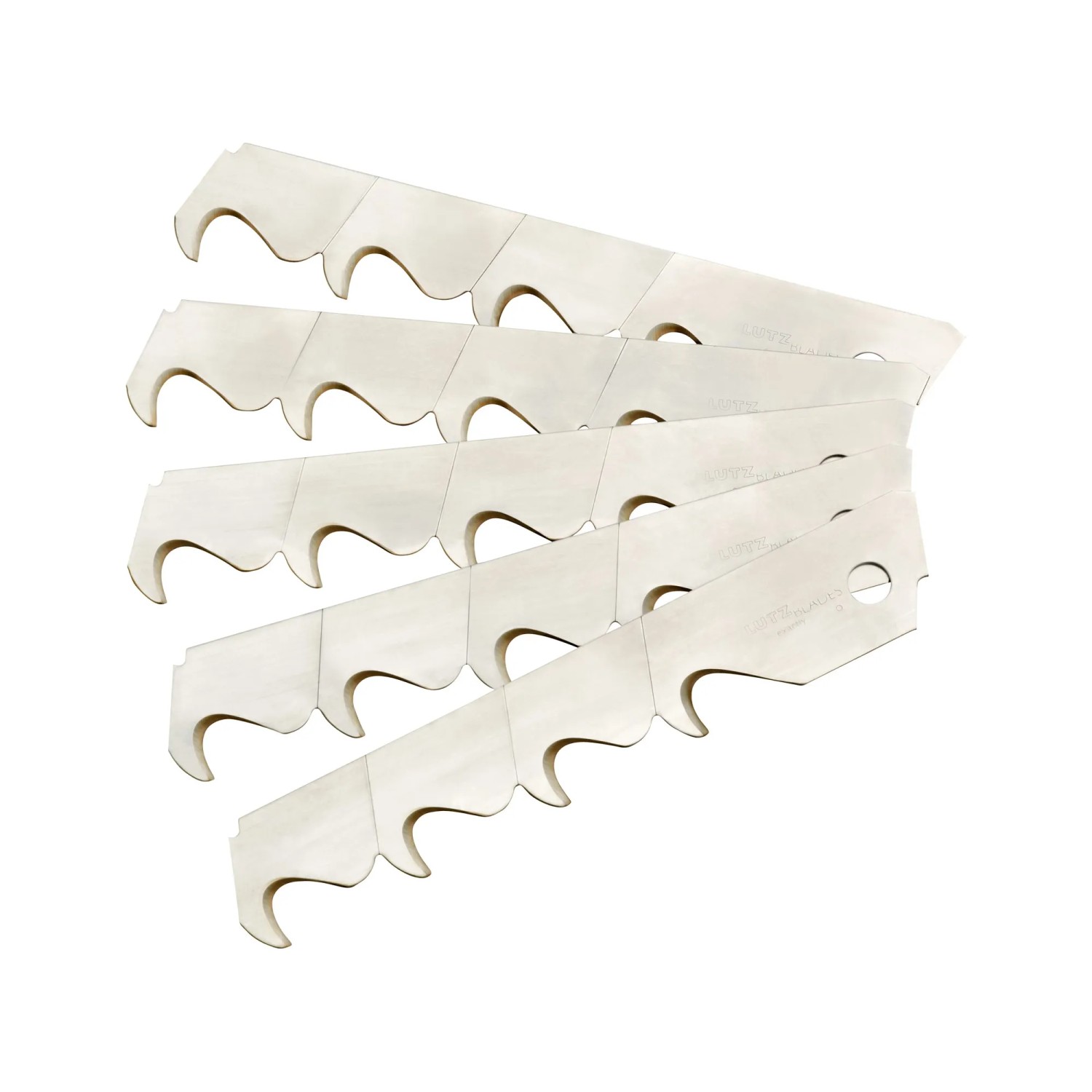 Lame a gancio LUX a strappo, 18 mm, 5 pezzi, per cutter a strappo, acciaio per utensili, forma a gancio.