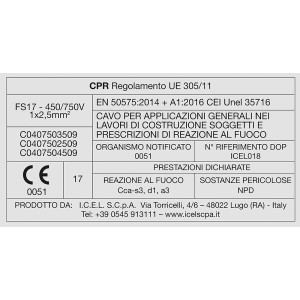Scheda tecnica per cavo t.b.t.: Specifiche tecniche e certificazioni.