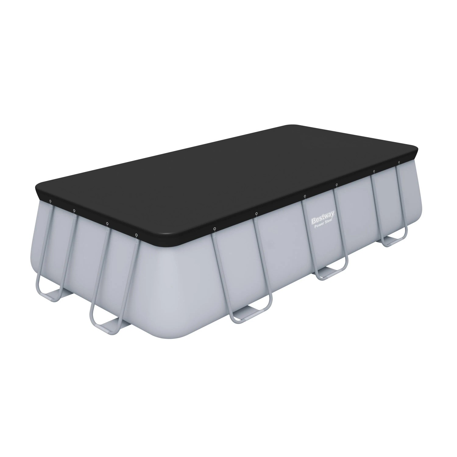 Copertura nera rettangolare per piscina, protezione dallo sporco.