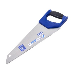 Sega a mano LUX Comfort, lama da 400 mm, manico blu. Ideale per lavori di legno precisi.