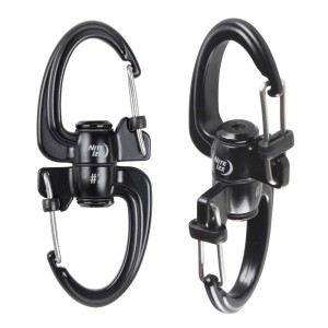 Moschettone nero t.b.t. con centro girevole per connessioni flessibili.