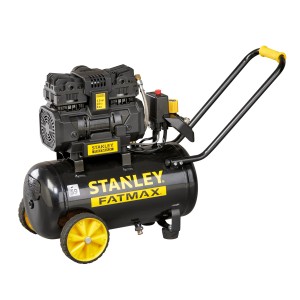 Compressore Stanley FATMAX nero con ruote e maniglia gialle.