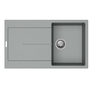 Lavello in acciaio inox, finitura grigia, gocciolatoio a sinistra.