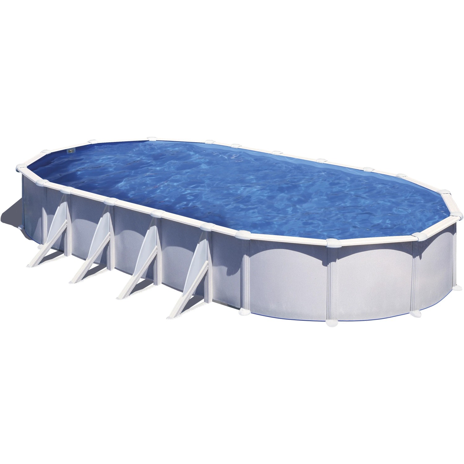 Piscina ovale Gre Atlantis con pareti in acciaio (915x470x132 cm) bianca con liner blu.