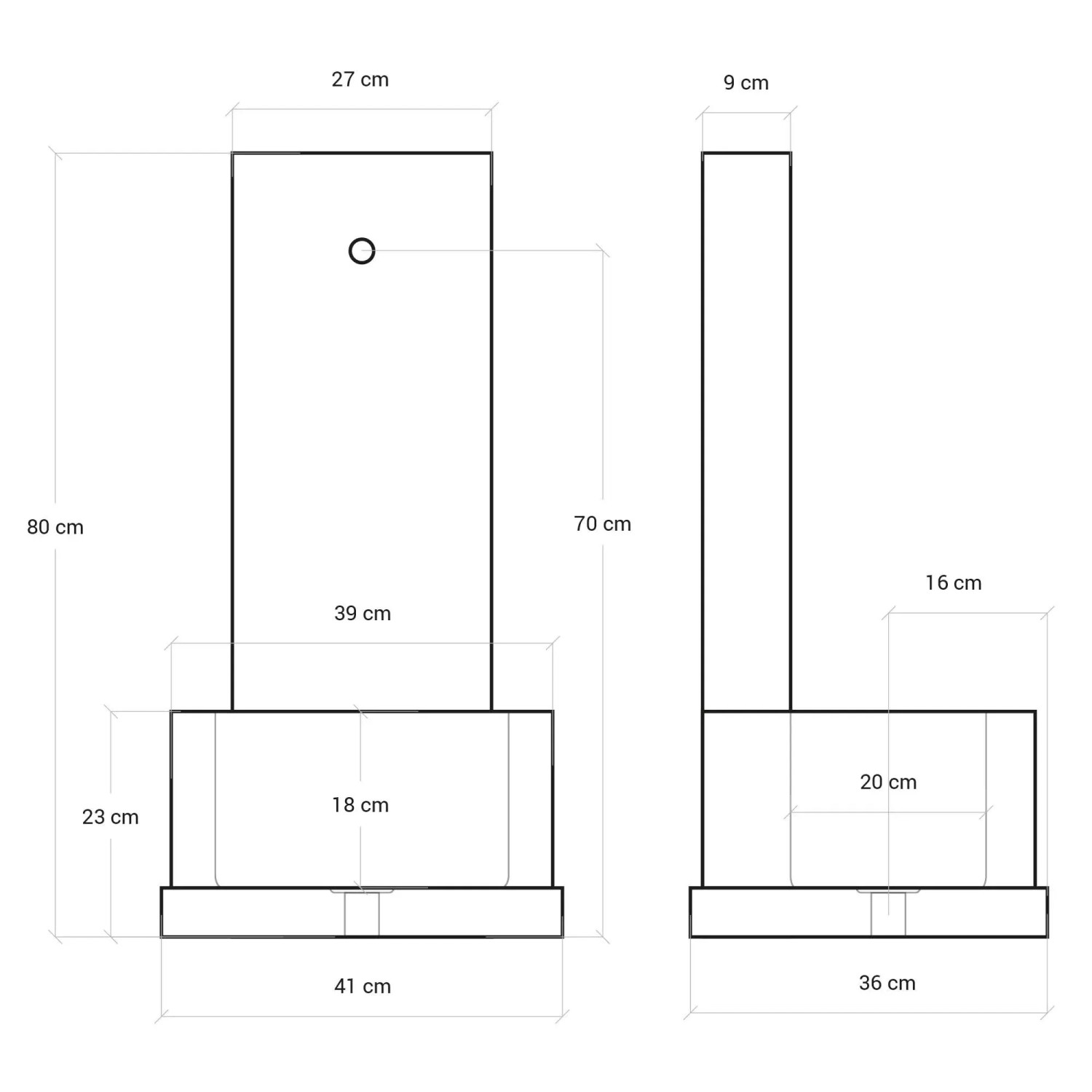 Disegno tecnico di una fontana da giardino con dimensioni.