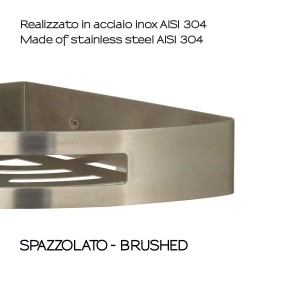 Mensola angolare in acciaio inox spazzolato per bagno e doccia.