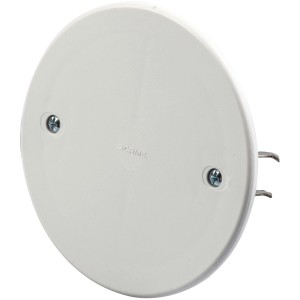 Placca cieca t.b.t. bianca, rotonda, con viti per installazione elettrica.
