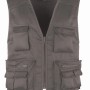 Gilet da lavoro grigio con zip e molte tasche per attrezzi e accessori.