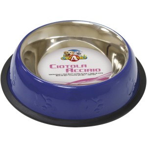 Ciotola per cani blu in acciaio inox con impronte di zampe per OBI.