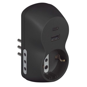 Presa t.b.t. nera con porte USB e USB-C.