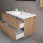 Mobile bagno moderno con lavabo, mobiletto con due cassetti effetto legno.