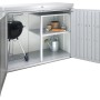Biohort High Board con ripiano, barbecue e accessori da giardino. Soluzione per l'organizzazione del giardino.