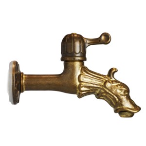 Rubinetto da giardino t.b.t. color oro a forma di drago.