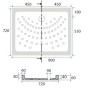 Disegno tecnico del piatto doccia t.b.t. con dimensioni.