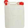 Tanica d'acqua bianca con tappo rosso per attrezzatura da campeggio.