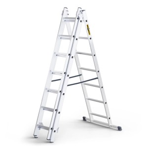 Scala multiuso DRABEST 3x7 in alluminio, impostata come scala a pioli.