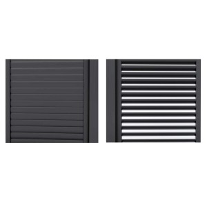 Dettaglio di t.b.t. lamelle per gazebo, chiuse e aperte.