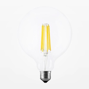 Lampadina LED E27 t.b.t. trasparente con filamento per illuminazione d'atmosfera.