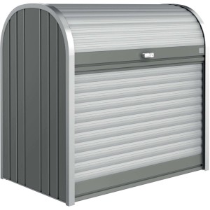 Box universale Biohort StoreMax 120 grigio quarzo metallizzato con serranda e serratura a cilindro.