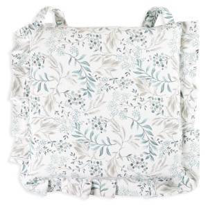 Cuscino t.b.t. con motivo floreale, balze e cinghie.