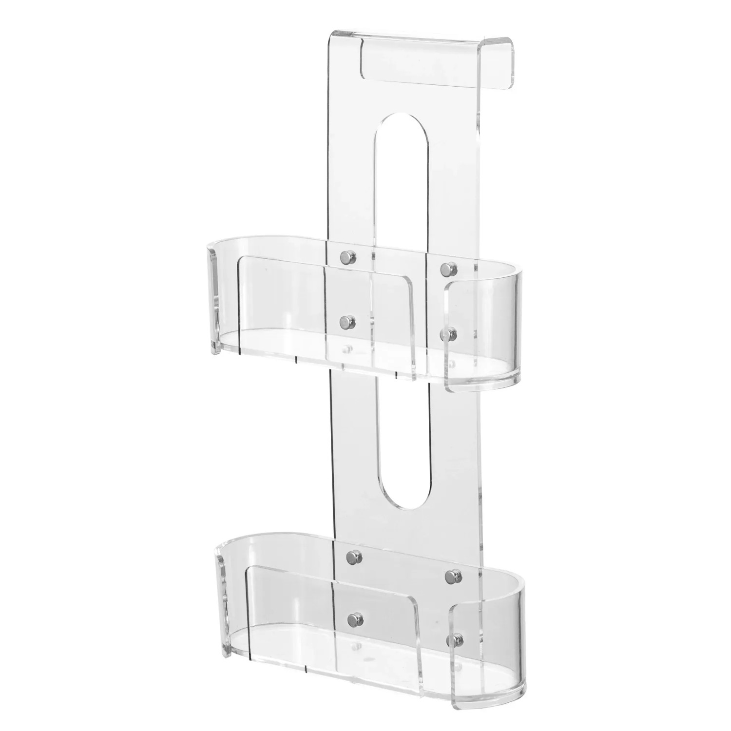 JNDETOP Portaoggetti Da Doccia In Acrilico Trasparente – Confezione Da 2 Mensole Adesive Con Fori Di Drenaggio (16,7x6,6x11,9 Cm) - 2